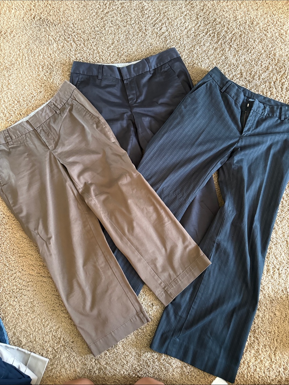 GAP Women's Pants Trio - Taupe, Navy, Charcoal Pinstripe